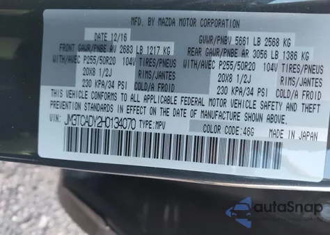 2017 Mazda Cx-9 Grand Touring from USA, damaged, VIN JM3TCADY2H0134070